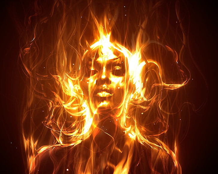 flaming human digital wallpaper, girl, fire, flame, fire - Natural Phenomenon
