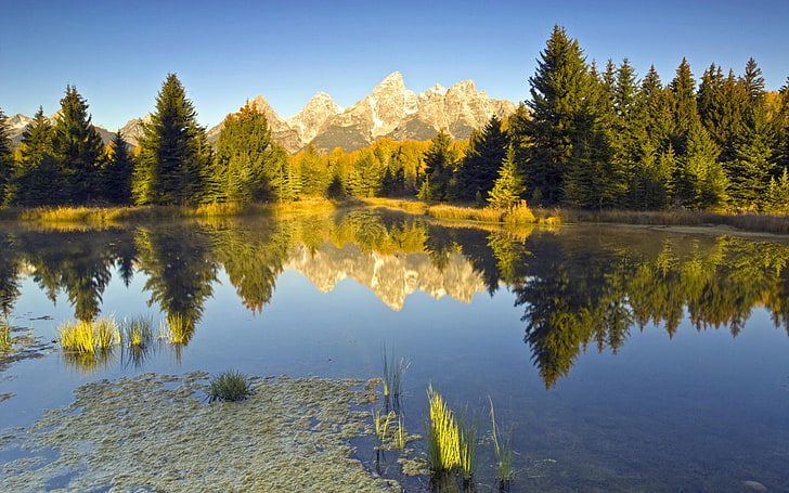 nature, water, mountains, reflection, Grand Teton National Park, HD wallpaper