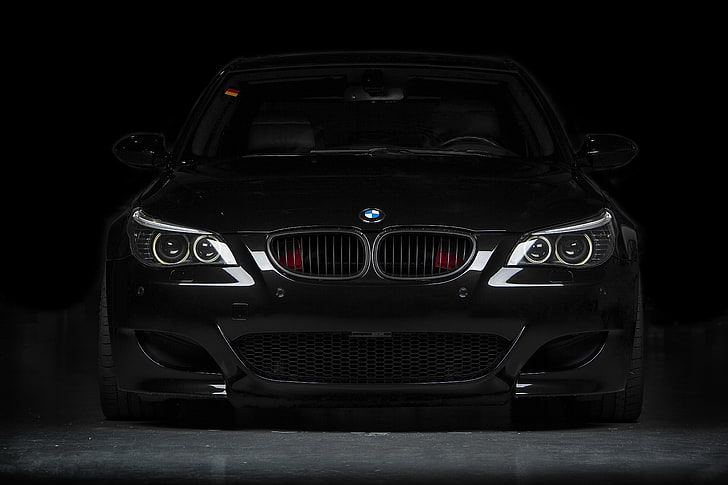 black BMW 5-series, the front, e60, car, indoors, mode of transportation HD wallpaper