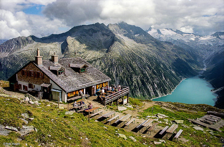 landscape photo of gray concrete house beside mountain, zillertal alps, mayrhofen, zillertal alps, mayrhofen