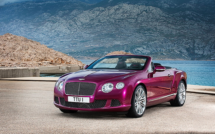pink Bentley Continental convertible coupe, bentley continental gt