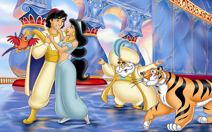 Jasmine And Aladdin The Sultan Parrot Lago Disney Art Wallpaper Hd 1920×1200