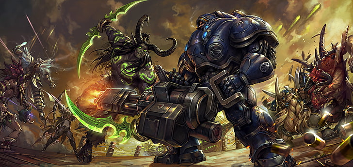 Warcraft X Starcraft illustration, battle, armor, World of Warcraft, HD wallpaper