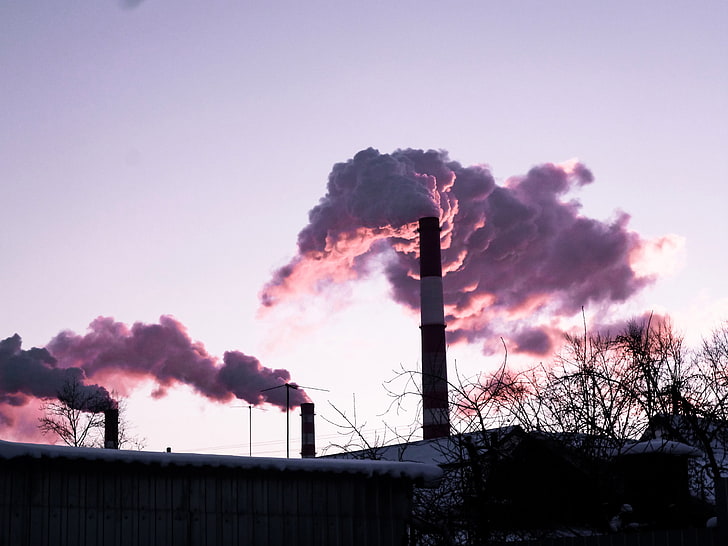 factory, smoke, winter, factory tubes, pollution, chimneys, HD wallpaper