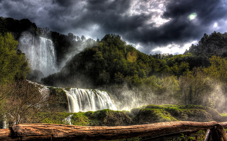 marmore, waterfall, scenics - nature, beauty in nature, cloud - sky, HD wallpaper