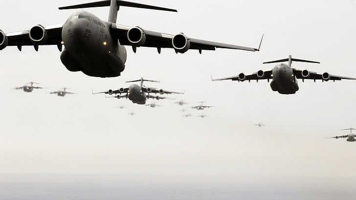 cargo aircrafts, military aircraft, airplane, jets, sky, Boeing C-17 Globemaster III