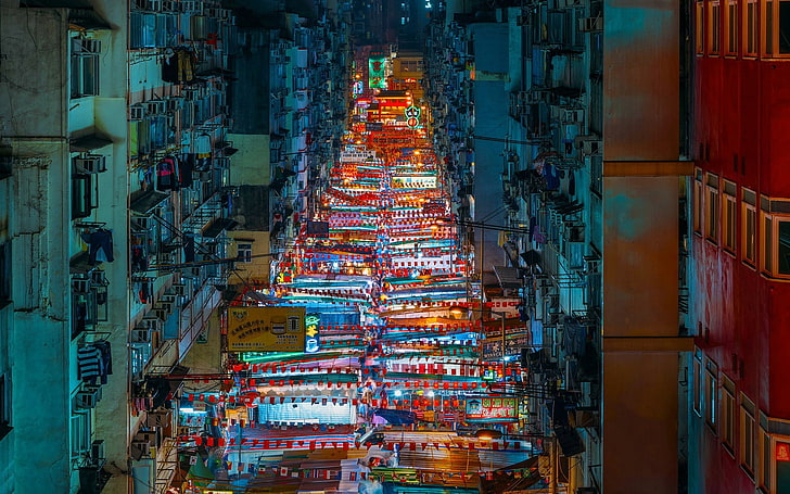 red bantings lot, cityscape, Hong Kong, street, architecture