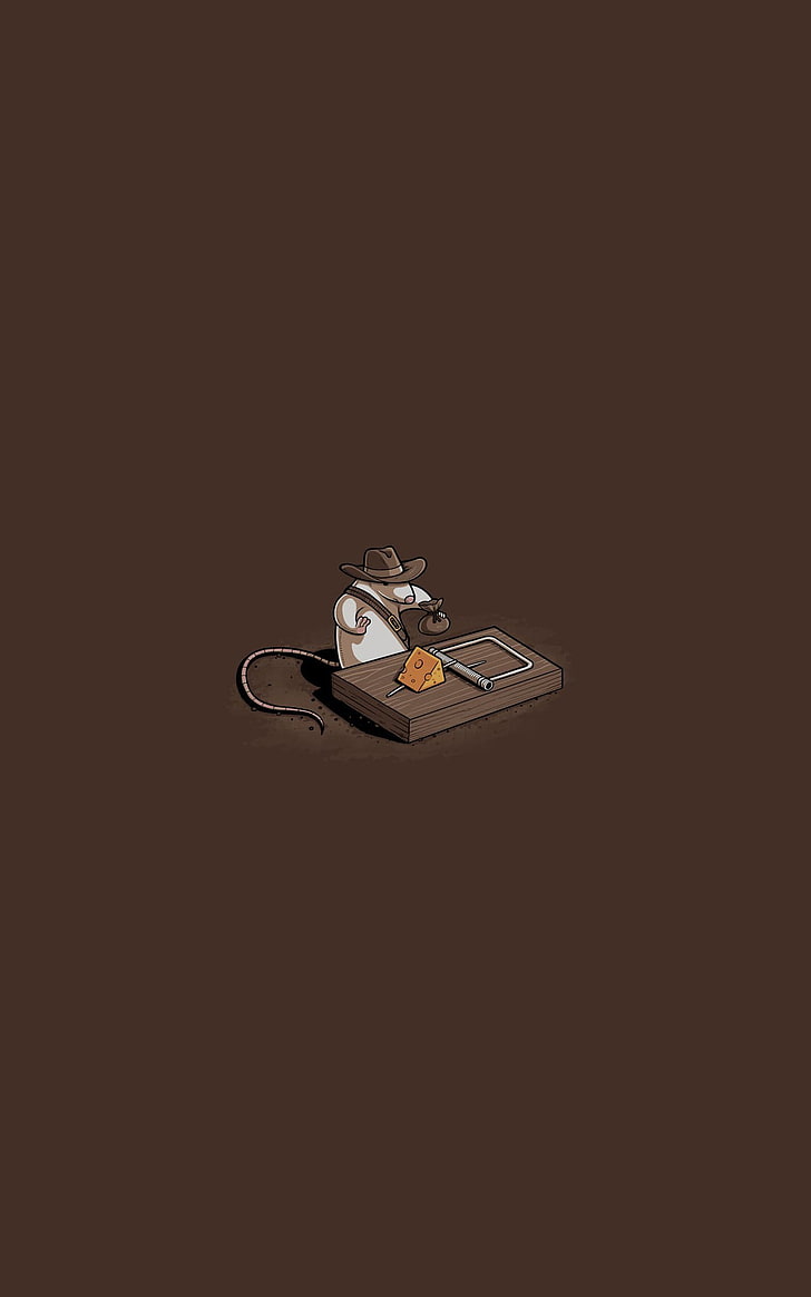 rat and mousetrap illustration, mice, Indiana Jones, humor, parody, HD wallpaper