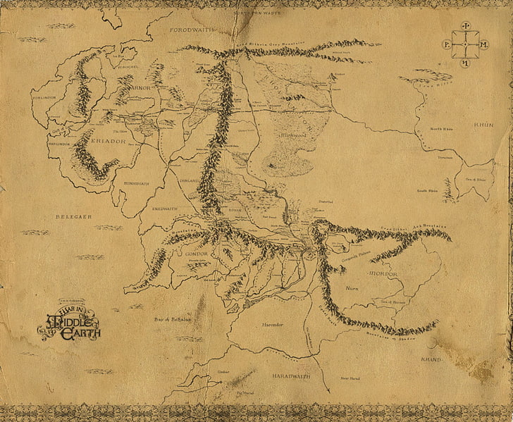 beige and black map, John. R. R. Tolkien, The Lord of the Rings, HD wallpaper