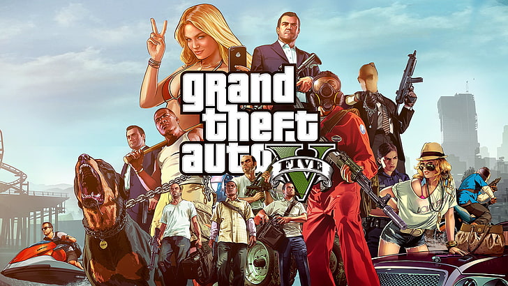 Grand Theft Auto V digital wallpaper, video games, artwork, people, HD wallpaper