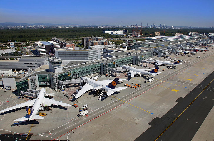 white airplane lot, The city, Germany, the platform, Airport, HD wallpaper