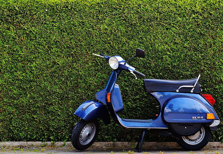 classic, drive, foliage, moped, motor, motor scooter, parked