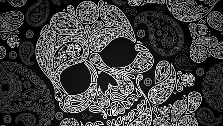 Paisley Skull, Pattern, HD wallpaper