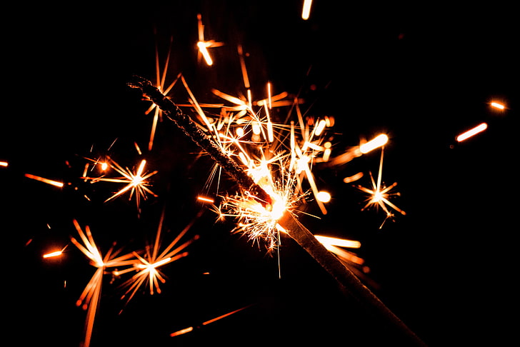firework stick, bengal fire, sparks, holiday, dark background, HD wallpaper