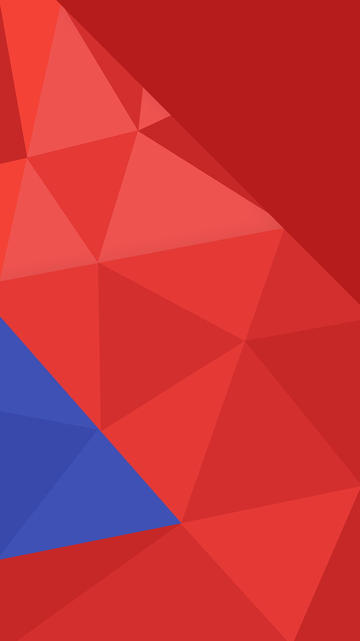 red and blue digital artwork, minimalism, triangle shape, abstract