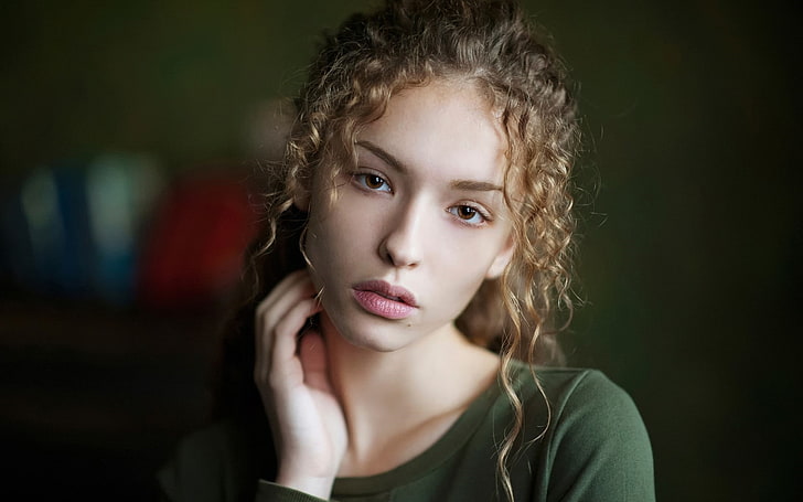 face, women, model, curly hair, portrait, Maxim Maximov, headshot