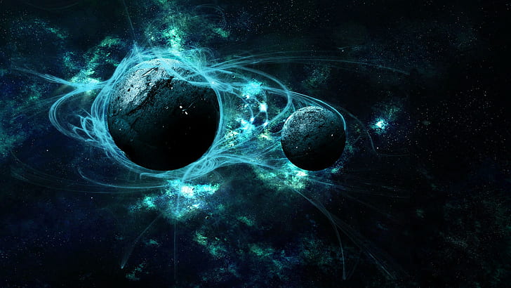 two planets digital wallpaper, space, space art, no people, close-up, HD wallpaper
