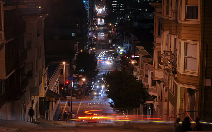 San Francisco, long exposure, traffic, cityscape, night