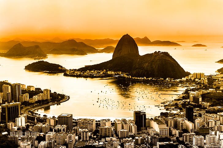 dawn, panorama, Brazil, the view from the top, Rio de Janeiro, HD wallpaper