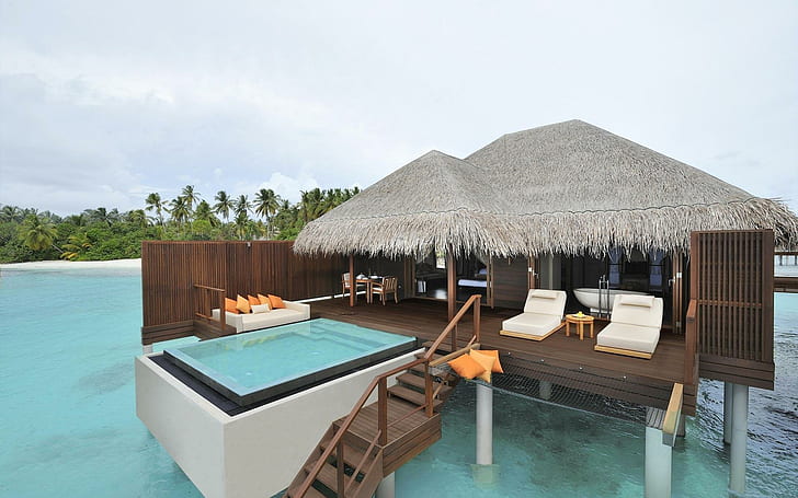 Maldives Bungalow, nature, resort, paradise, bungalows, nature and landscapes
