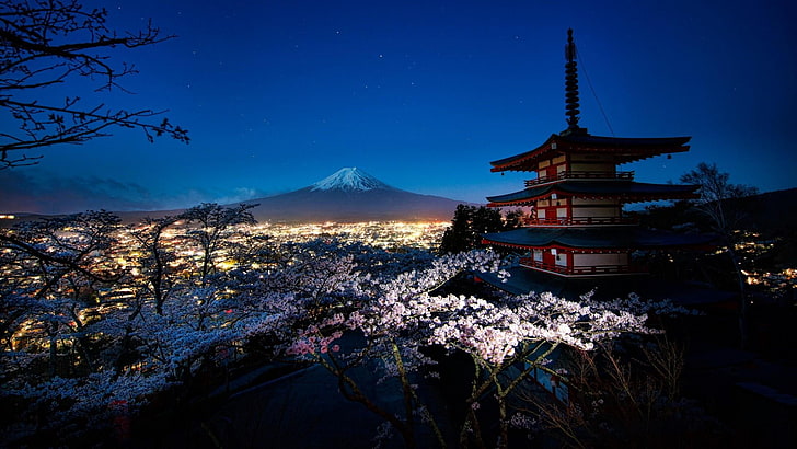 spring, yamanashi, fujiyoshida, chureito pagoda, japan, mount fuji
