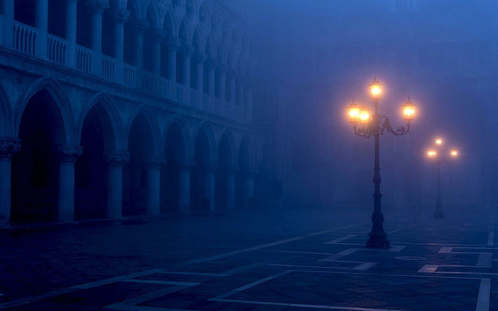 Piazza San Marco, Venice, black metal street light, world, 1920x1200