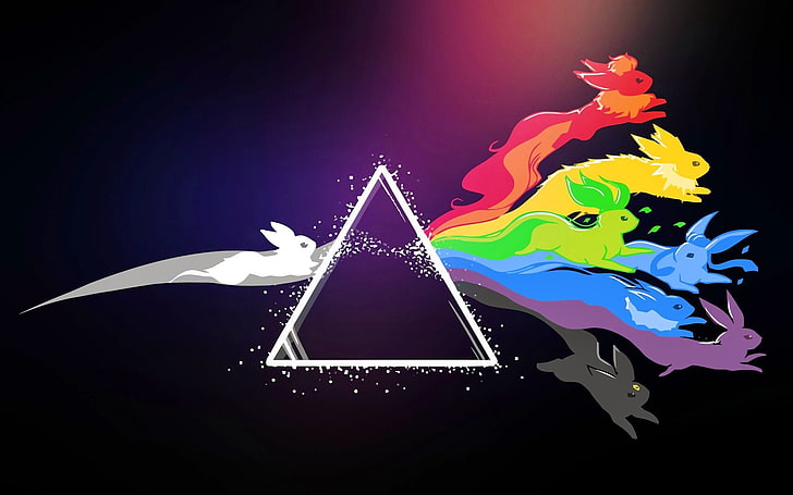 Dark Side of the Moon by Pink Floyd, Pokémon, prism, Eeveelutions, HD wallpaper