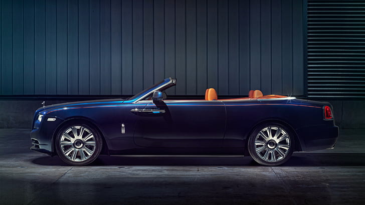 Rolls-Royce Dawn, car, blue convertible car, HD wallpaper