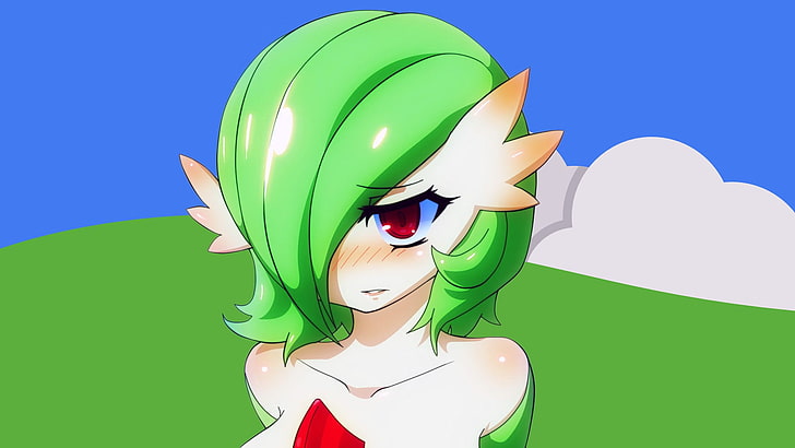 female anime character in green hair, Gardevoir, Pokémon, green color