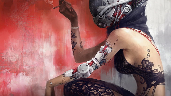 cyborg woman with tattoos painting, My Girlfriend is a Cyborg, HD wallpaper