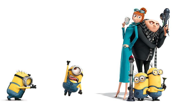 minions, studio shot, white background, cut out, toy, indoors