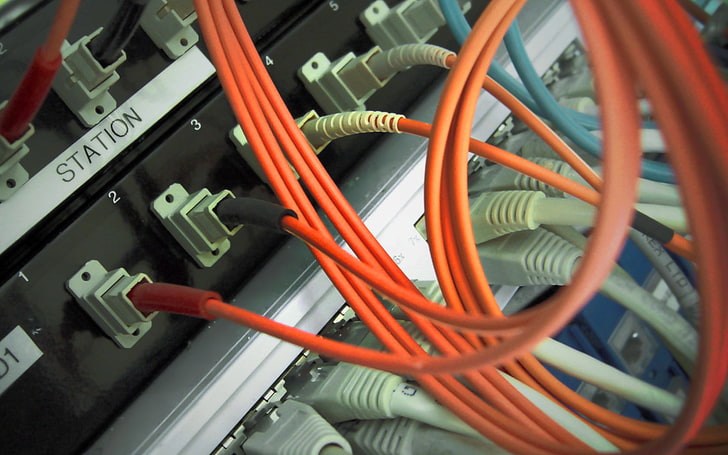 orange cable, internet, FO, Multimode, SC/SC, Optic fiber, network, HD wallpaper
