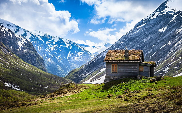 cabin, mountains, dwelling, HD wallpaper