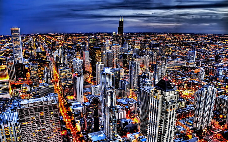 cityscape digital wallpaper, HDR, Chicago, building exterior