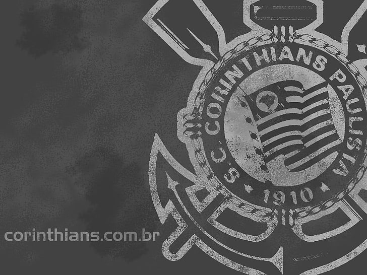 black and gray Corinthians logo, soccer, Brasil, no people, close-up