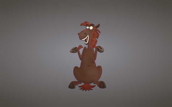 brown animal character clip art, smile, horse, grey background, HD wallpaper