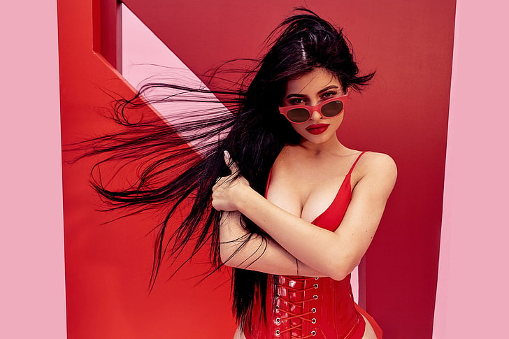 Kylie Jenner In Red, one person, fashion, women, hairstyle, beautiful woman