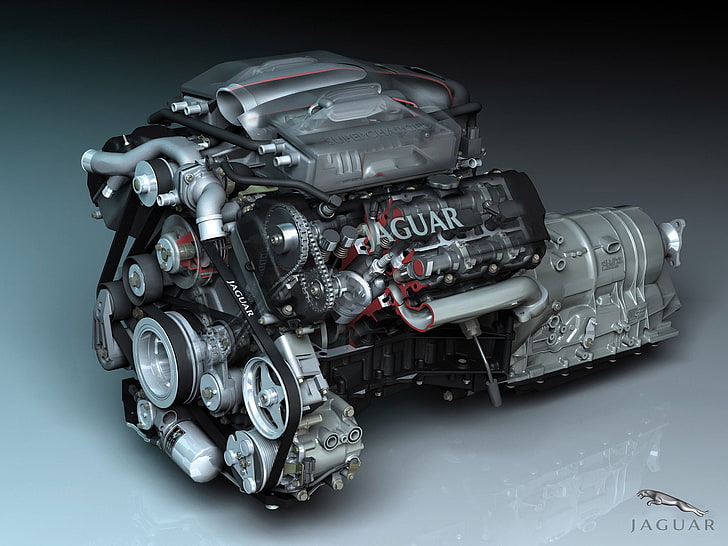 gray and black Jaguar vehicle engine, car, engines, Jaguar (car)