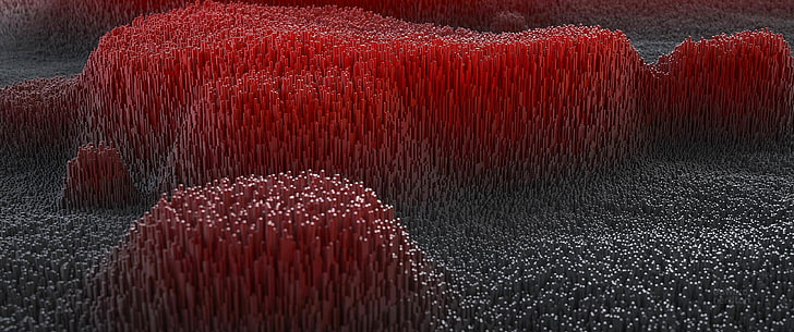 red and brown fringe textile, abstract, 3D, ultrawide, ultra-wide