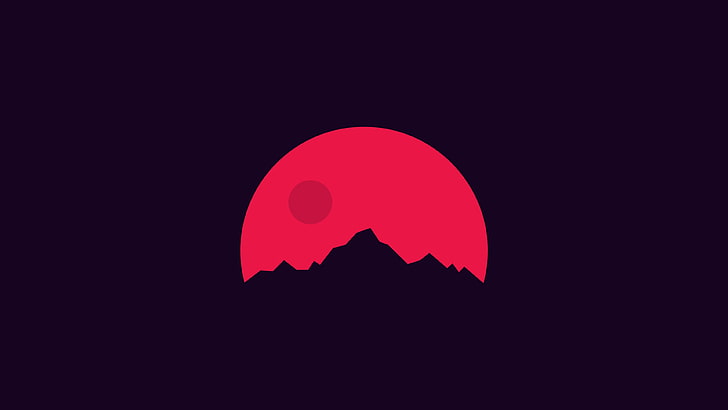 red moon illustration, red full moon behind mountain, mountains