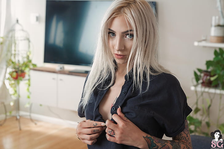 Ivory Suicide, women, model, blonde, looking at viewer, nose rings