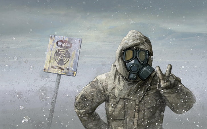 black smoke mask wallpaper, radiation, Nuclear, snow, winter, HD wallpaper