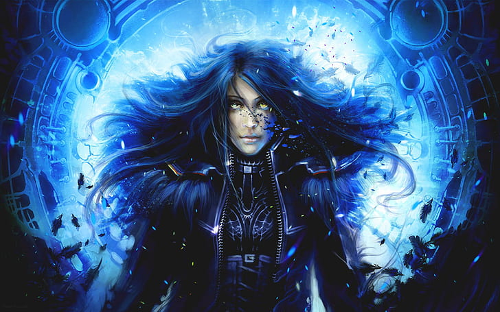 Blue Storm, magic, fantasy, women, 3d and abstract, HD wallpaper