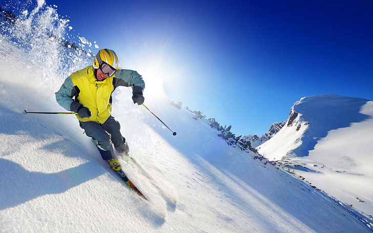 Skiing Extreme Sports HD Desktop Wallpaper 14, men's yellow jacket