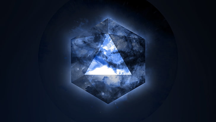 blue and black wallpaper, space, geometry, stars, triangle, Illuminati