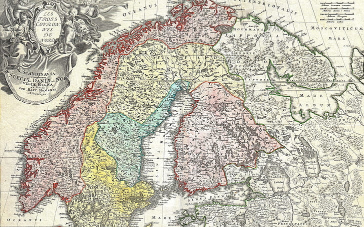 Denmark, Norway, Sweden, Finland, Scandinavia, old maps, Johann Baptist Homann, HD wallpaper