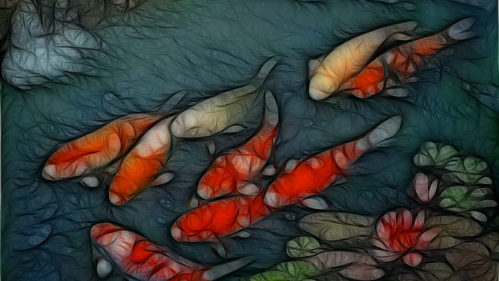 Fractal Fish Koi Fish HD, digital/artwork, HD wallpaper