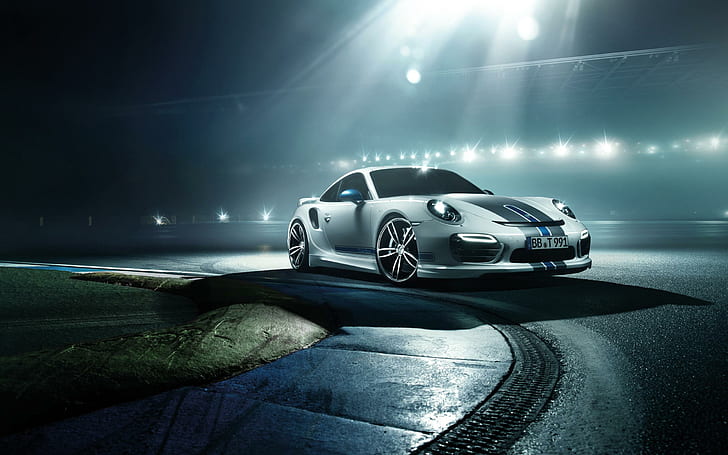 2014 TechArt Porsche 911 Turbo, white sports coupe, cars, HD wallpaper