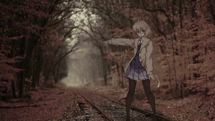 anime, city, 2D, irl, tree, full length, one person, standing