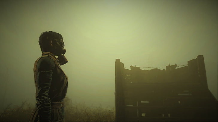 person with gas mask wallpaper, Fallout, Fallout 4, wasteland